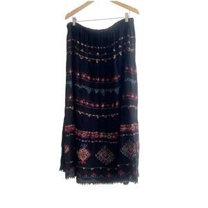 Chico's Black and Multicolor Embroidered Midi Skirt